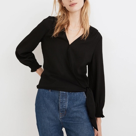 Madewell | Smocked-Sleeve Wrap Top - Picture 1 of 8